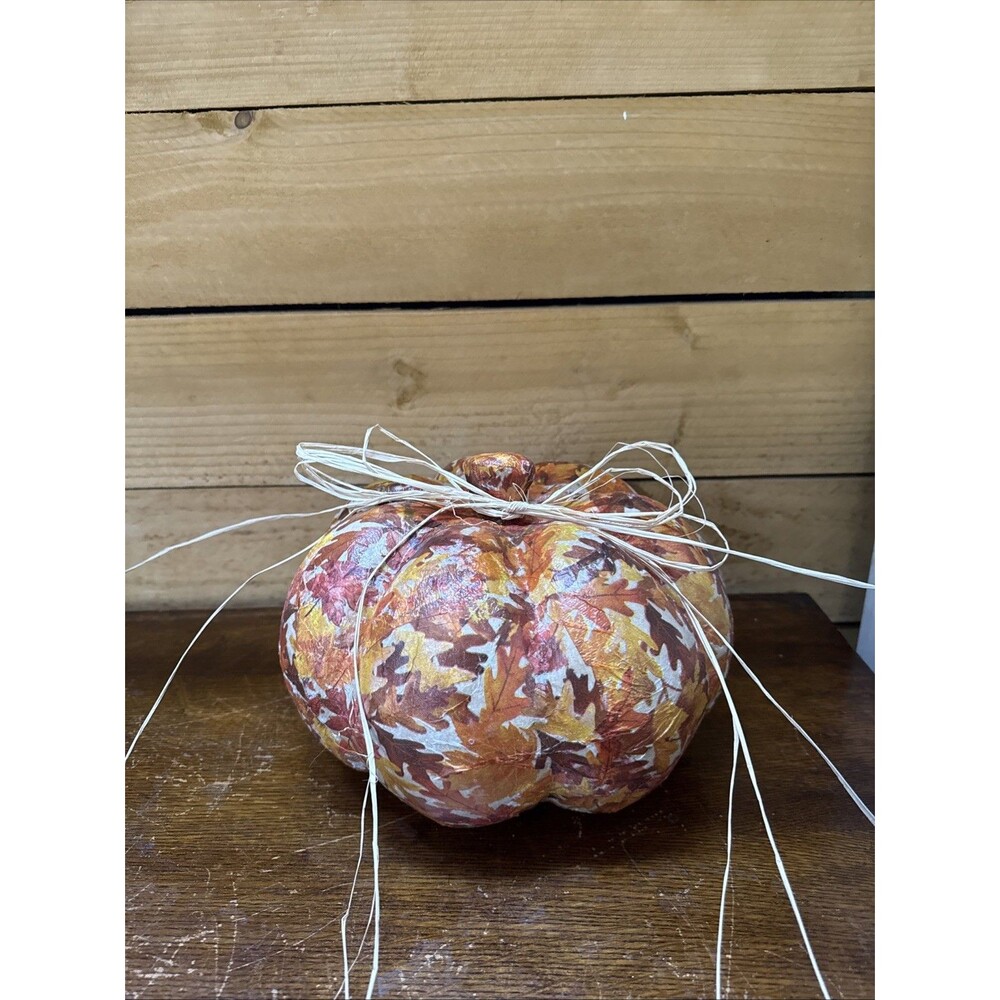 Handmade Mod Podge Decoupage Pumpkin Fall Leaf Decor / Autumn Table Accent